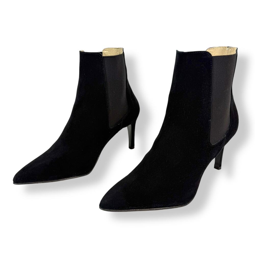 Brand new ANTONIO DE FARIA Portugal black suede pointed toe Chelsea heeled boots - Picture 2 of 16